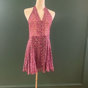 zara Halter Floral Button-Front Mini Dress - Pink size xs
